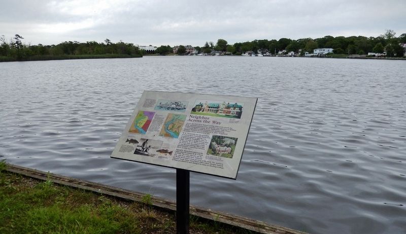 Neighbor Across the Way Marker (<i>wide view; Connetquat River in background</i>) image. Click for full size.