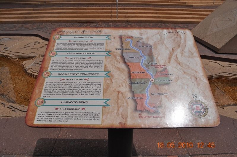 Island No. 20/Cottonwood Point/Booth Point, Tennessee/Linwood Bend Marker. Click for full size. Island No. 20/Cottonwood Point/Booth Point, Tennessee/Linwood Bend Marker image. Click for full size.