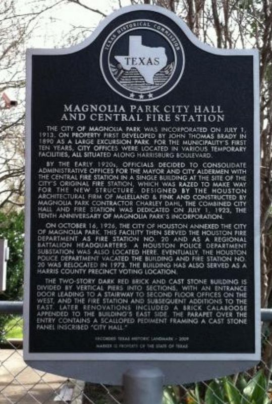 Magnolia Park City Hall and Central Fire Station Marker image. Click for full size.