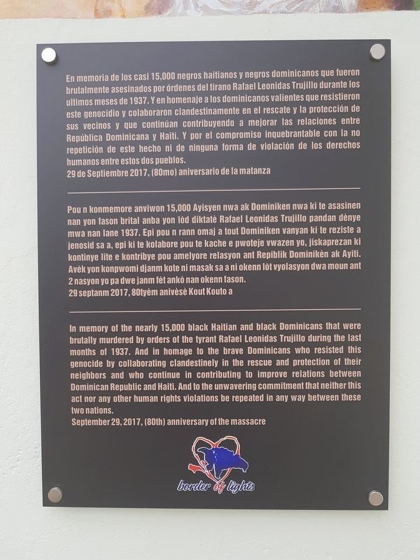 The Haitian Massacre of 1937 Marker. Click for full size. The Haitian Massacre of 1937 Marker image. Click for full size.