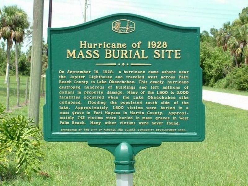 Hurricane of 1928 Mass Burial Site Marker image. Click for full size.