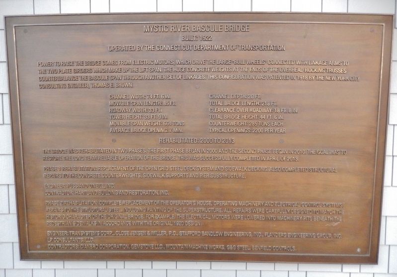 Mystic River Bascule Bridge Marker. Click for full size. Mystic River Bascule Bridge Marker image. Click for full size.