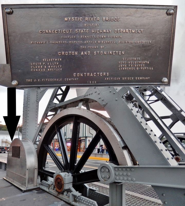 Bridge Construction Plaque and Bull Wheel image. Click for full size.
