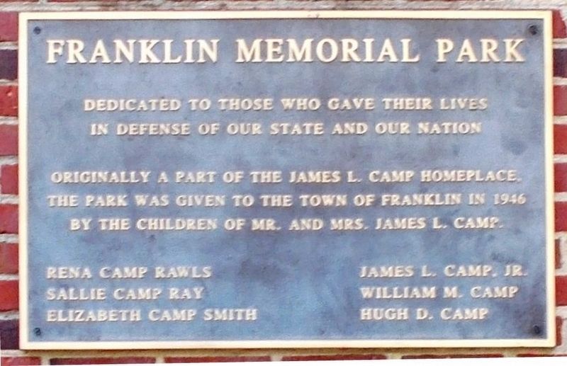Franklin Memorial Park Monument Plaque. image. Click for full size.