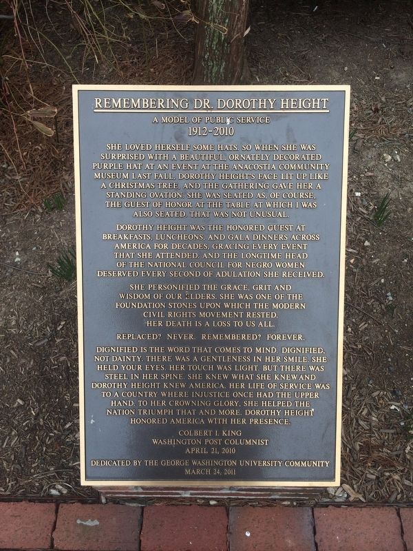 Remembering Dr. Dorothy Height Marker. Click for full size. Remembering Dr. Dorothy Height Marker image. Click for full size.