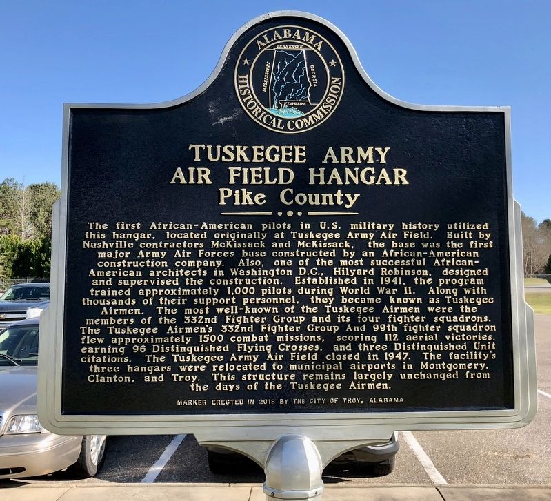 Tuskegee Army Air Field Hangar Marker image. Click for full size.