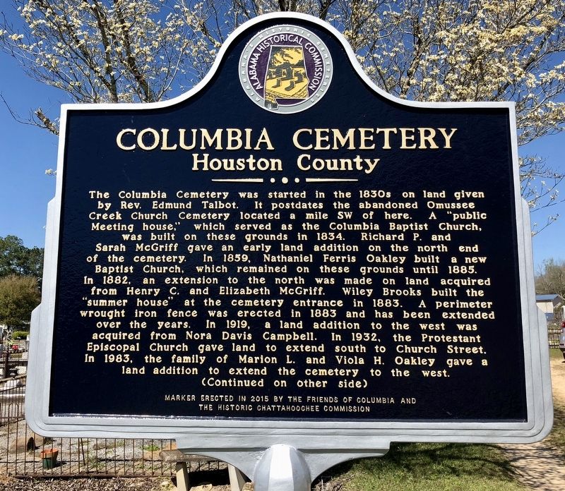 Columbia Cemetery Marker (front) image. Click for full size.