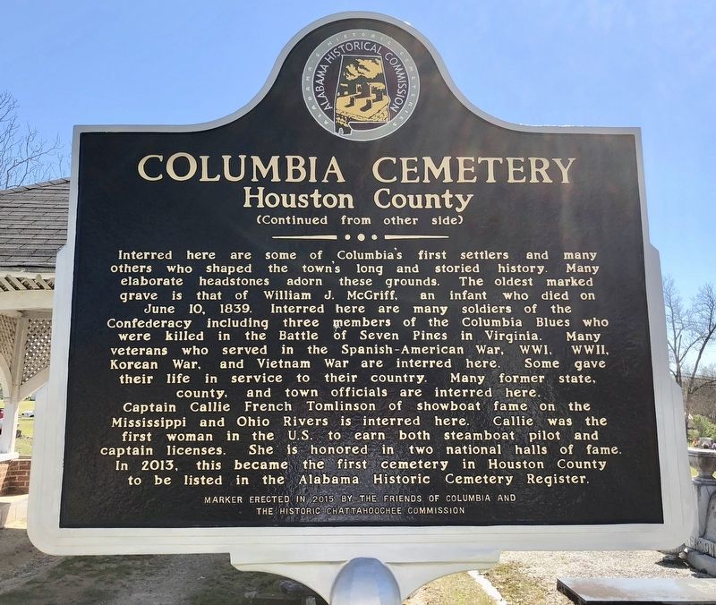 Columbia Cemetery Marker (rear) image, Touch for more information