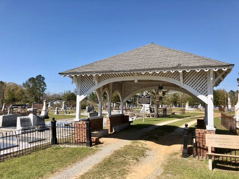 Columbia Cemetery Marker can be seen behind the gazebo.. Click for full size. Columbia Cemetery Marker can be seen behind the gazebo. image. Click for full size.