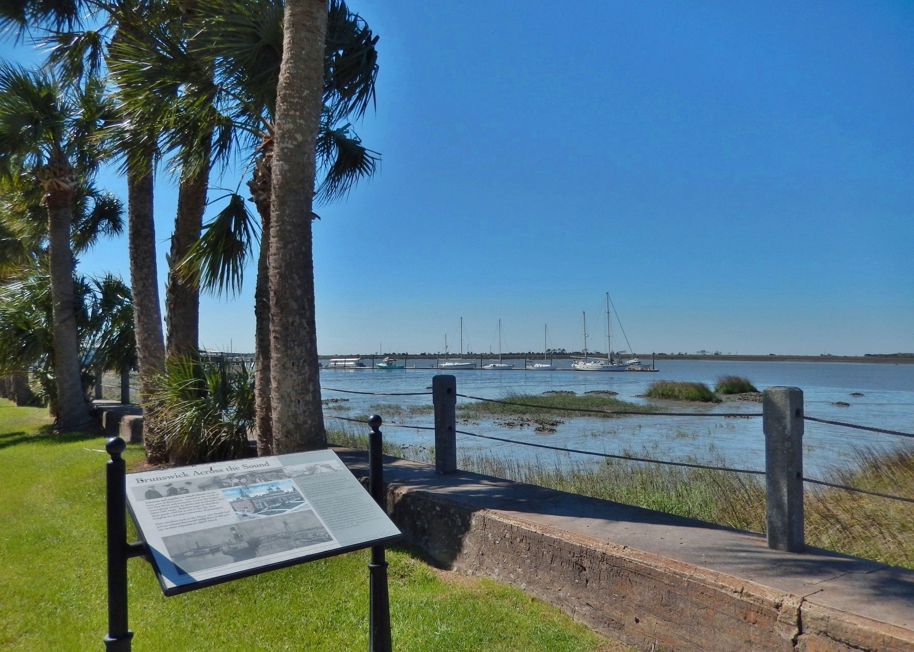 Brunswick Across the Sound Marker (<i>wide view; Jekyll Creek to the right</i>) image. Click for full size.