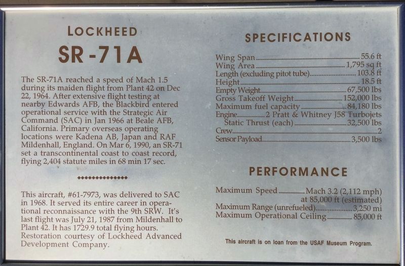 Panel #7: Lockheed SR-71A. Click for full size. Panel #7: Lockheed SR-71A image. Click for full size.