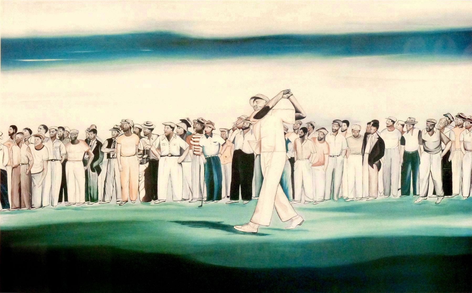 <i>The First Tee Off</i>, Langston Golf Course, June 1939 by Linwood Barnes. Click for full size. <i>The First Tee Off</i>, Langston Golf Course, June 1939 by Linwood Barnes image. Click for full size.