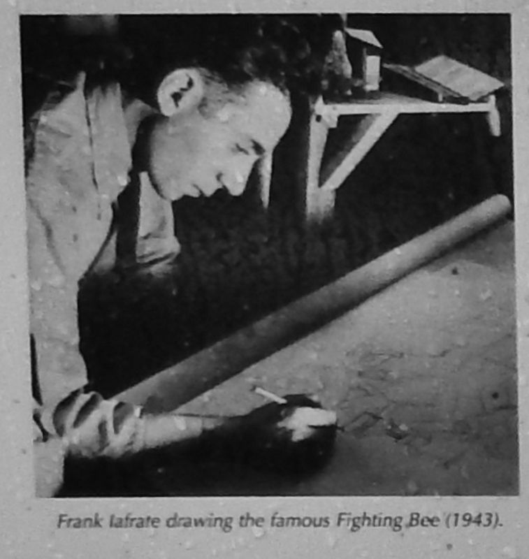 Marker detail: Frank Iafrate drawing the famous Fighting Bee (1943) image. Click for full size.