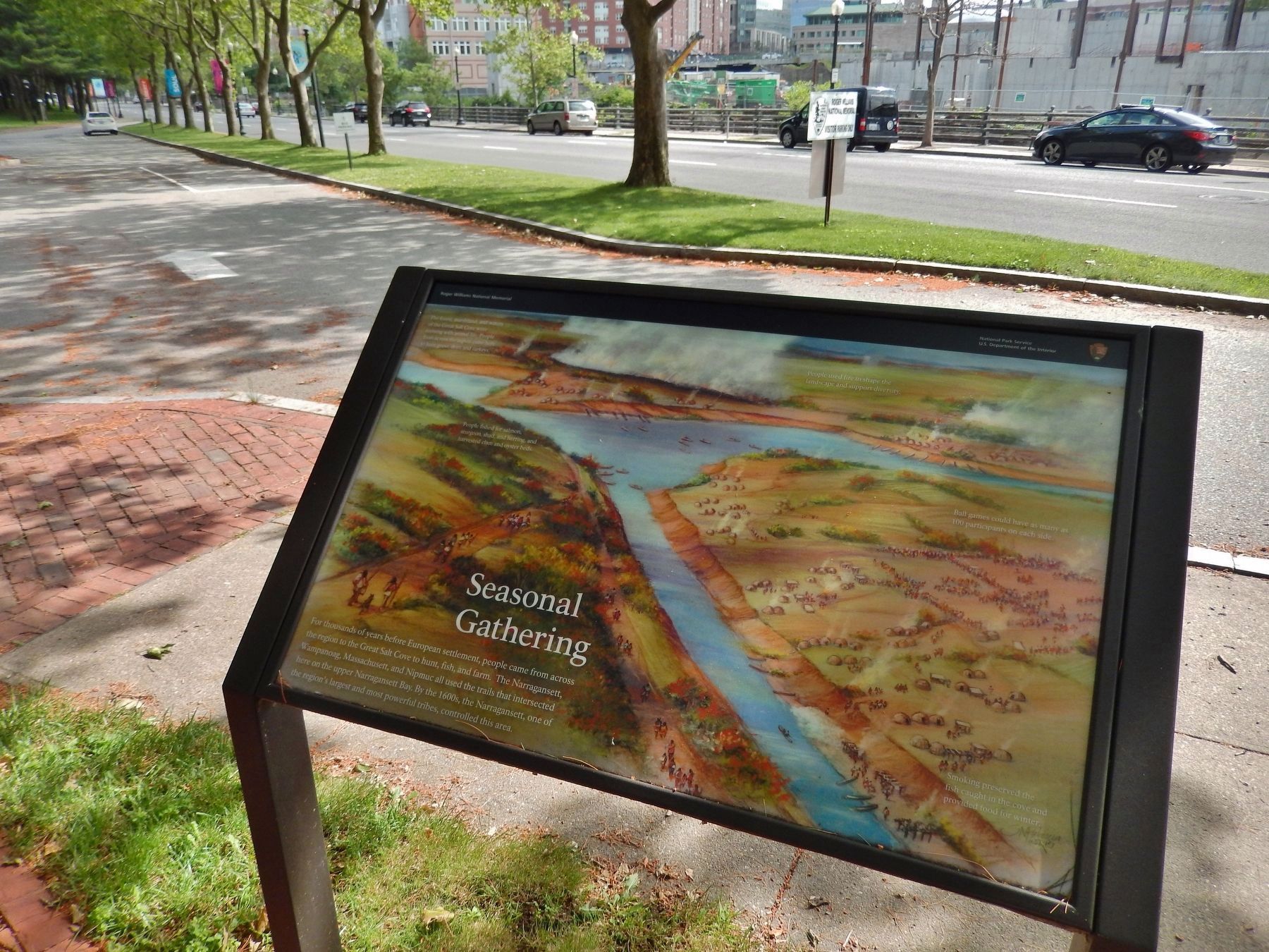 Seasonal Gathering Marker (<i>wide view; looking southwest across Canal Street</i>) image. Click for full size.