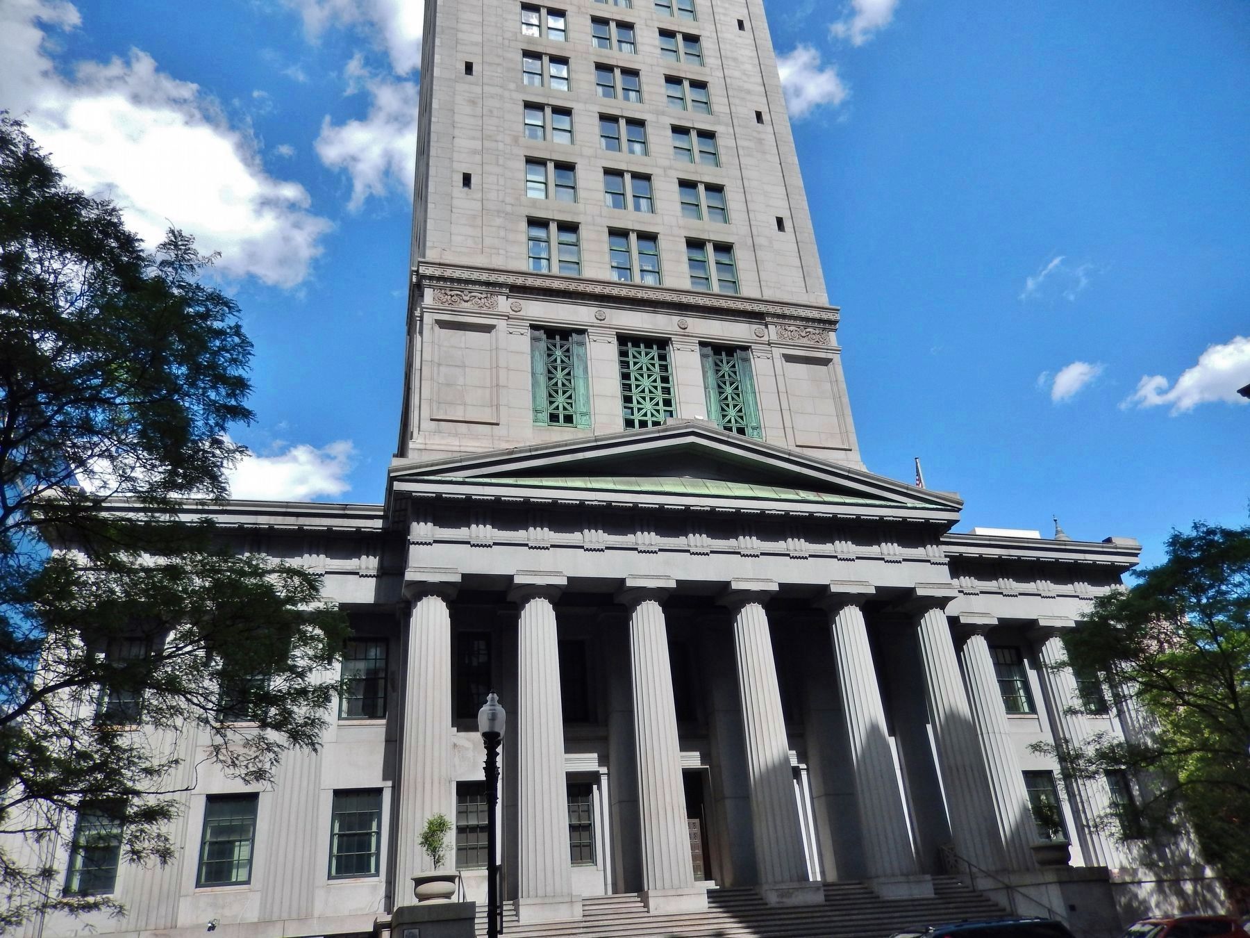 Custom House (<i>top of marker visible on left-hand post at base of staircase, below flower pot</i>). Click for full size. Custom House (<i>top of marker visible on left-hand post at base of staircase, below flower pot</i>) image. Click for full size.