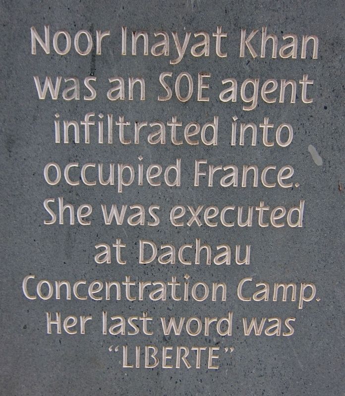 Noor Inayat Khan Memorial - Right Panel. Click for full size. Noor Inayat Khan Memorial - Right Panel image. Click for full size.