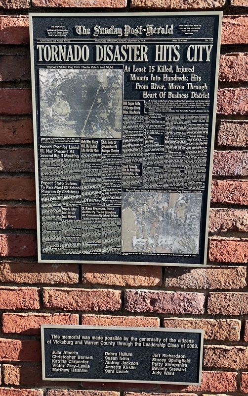 Nearby memorial wall of the tornado disaster. image. Click for full size.