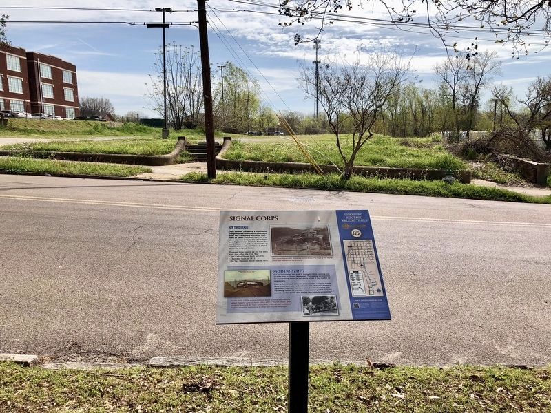 View across from marker where railroad depot and round house was built. image. Click for full size.