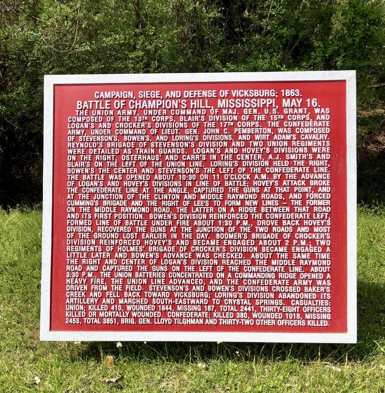 Battle of Champion's Hill, Mississippi, May 16. Marker image. Click for full size.