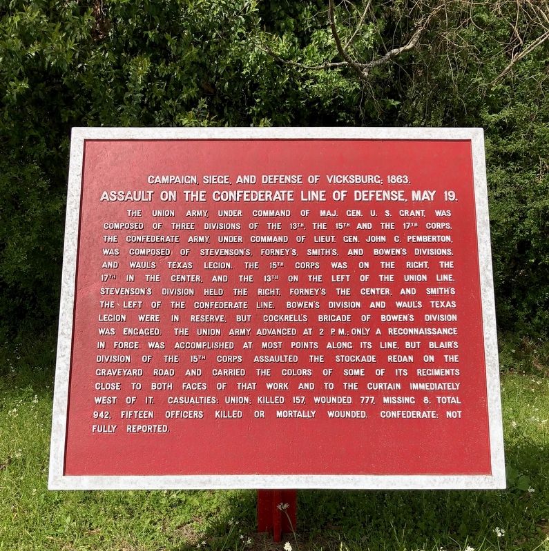 Assault on the Confederate Line of Defense, May 19. Marker image. Click for full size.
