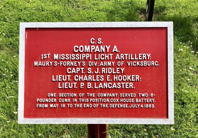 <small>C.S.</small> Company A, 1st Mississippi Light Artillery; Marker. Click for full size. <small>C.S.</small> Company A, 1st Mississippi Light Artillery; Marker image. Click for full size.