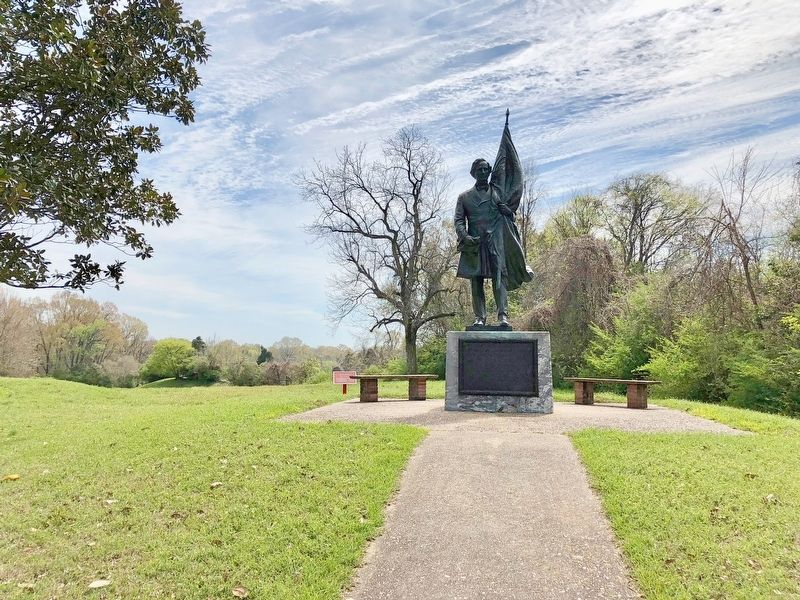 Marker is behind statue of Jefferson Davis, President of the Confederate States of America. image. Click for full size.