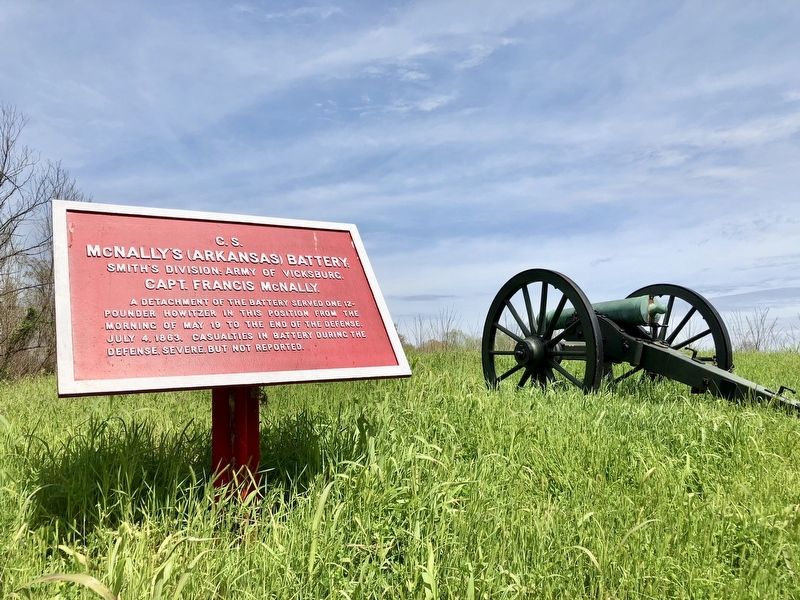 <small>C.S.</small> McNally's (Arkansas) Battery; Marker and gun. image. Click for full size.