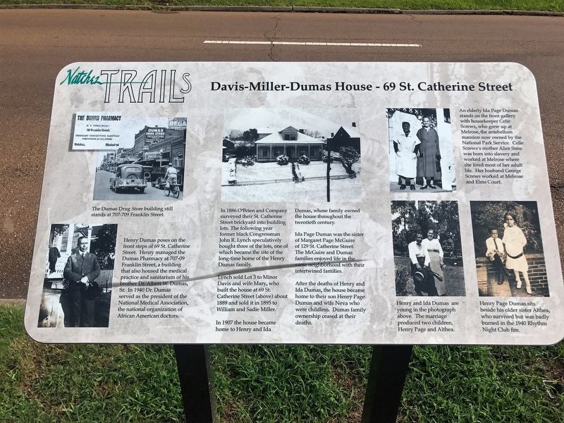 Davis-Miller-Dumas House - 69 St. Catherine Street Marker image. Click for full size.
