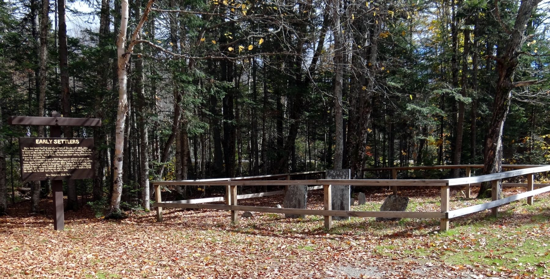 Early Settlers Marker (<i>wide view; Whittemore Family Cemetery beside marker</i>). Click for full size. Early Settlers Marker (<i>wide view; Whittemore Family Cemetery beside marker</i>) image. Click for full size.