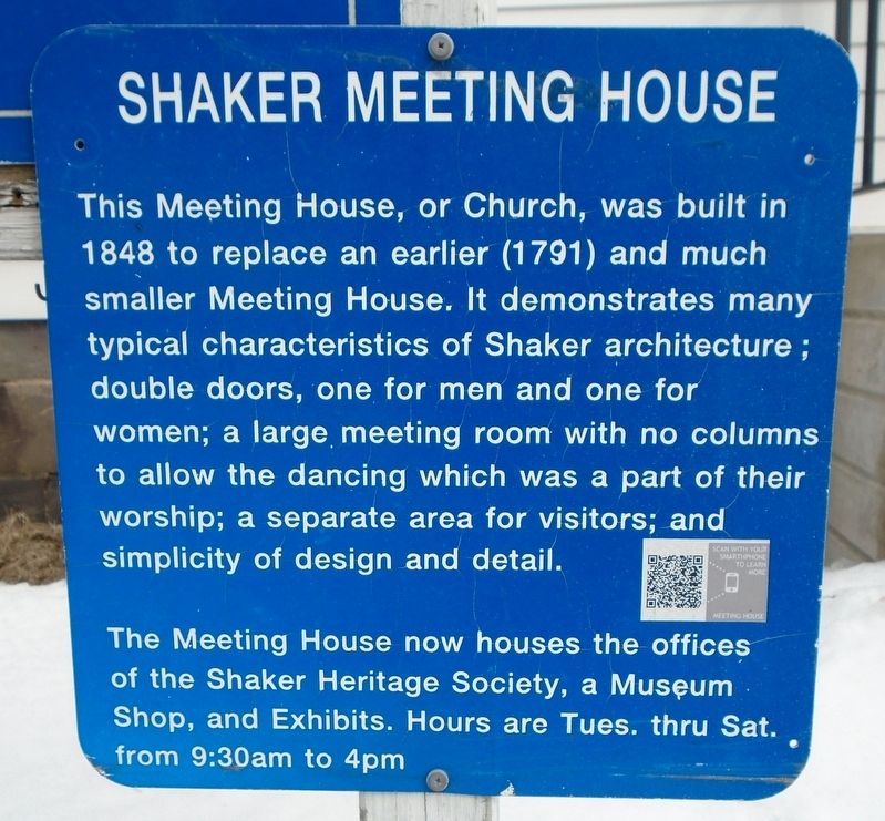 Shaker Meeting House Marker. Click for full size. Shaker Meeting House Marker image. Click for full size.