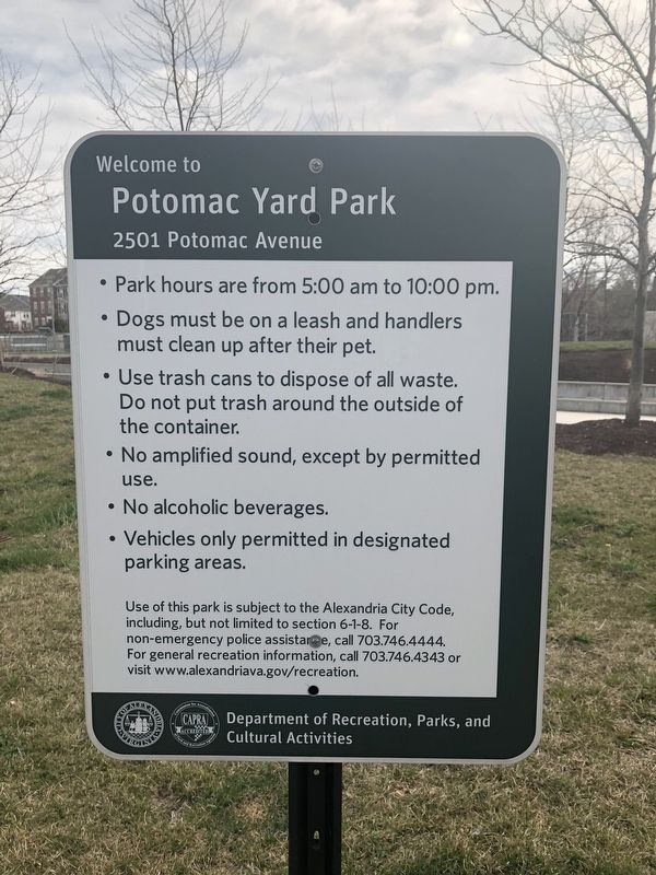 Nearby sign at Potomac Yard Park image. Click for full size.