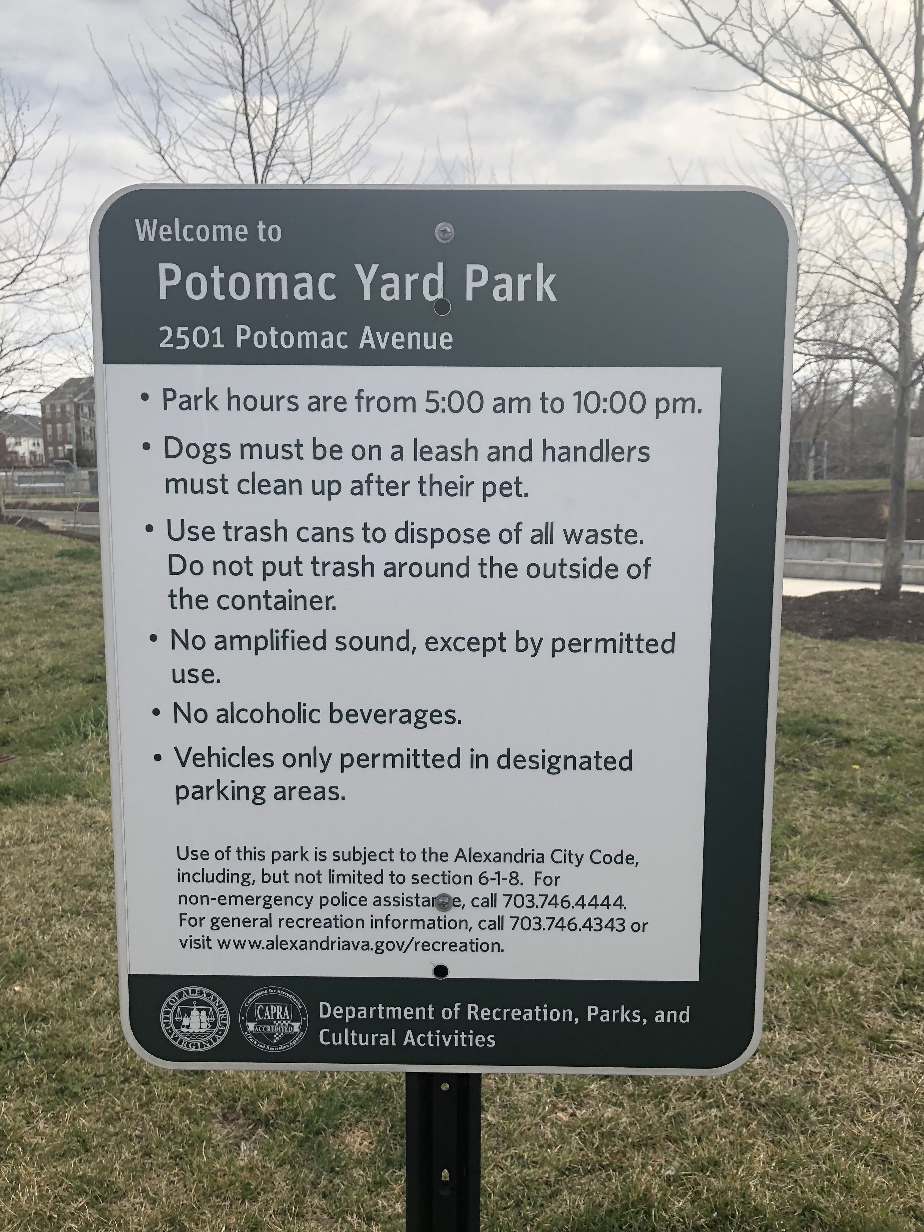 Nearby sign at Potomac Yard Park