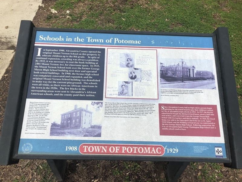 Schools in the Town of Potomac Marker. Click for full size. Schools in the Town of Potomac Marker image. Click for full size.