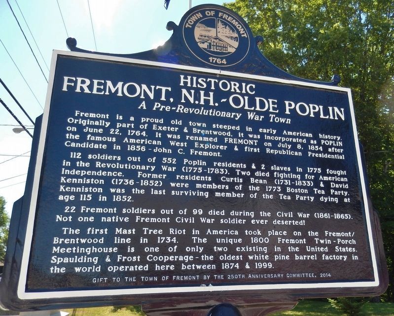 Historic Fremont, N.H. - Olde Poplin (<i>marker side 2</i>) image. Click for full size.