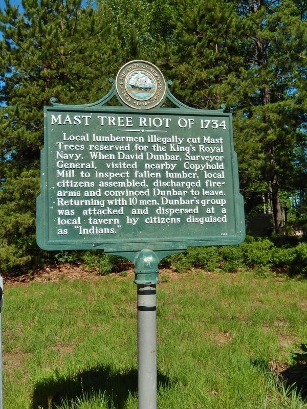 Mast Tree Riot of 1734 Marker (<i>tall view</i>) image. Click for full size.