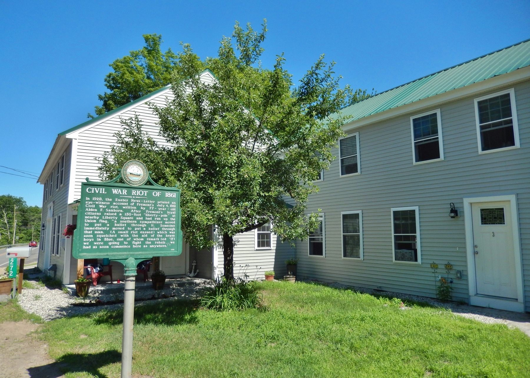 Civil War Riot of 1861 Marker (<i>wide view; former John Prescott Lovering's Inn in background</i>). Click for full size. Civil War Riot of 1861 Marker (<i>wide view; former John Prescott Lovering's Inn in background</i>) image. Click for full size.