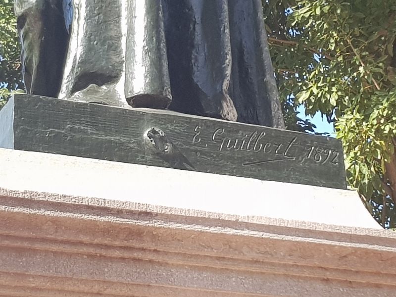 Francisco X. Billini statue sculptor's mark, E. Guilbert 1892. Click for full size. Francisco X. Billini statue sculptor's mark, E. Guilbert 1892 image. Click for full size.