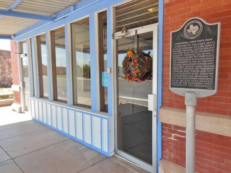 State Hotel – First State Bank Marker (<i>wide view</i>) image. Click for full size.