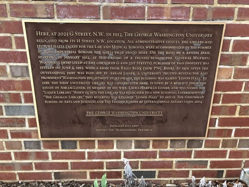 Here, at 2023 G Street, N.W., in 1912, The George Washington University Marker image. Click for full size.
