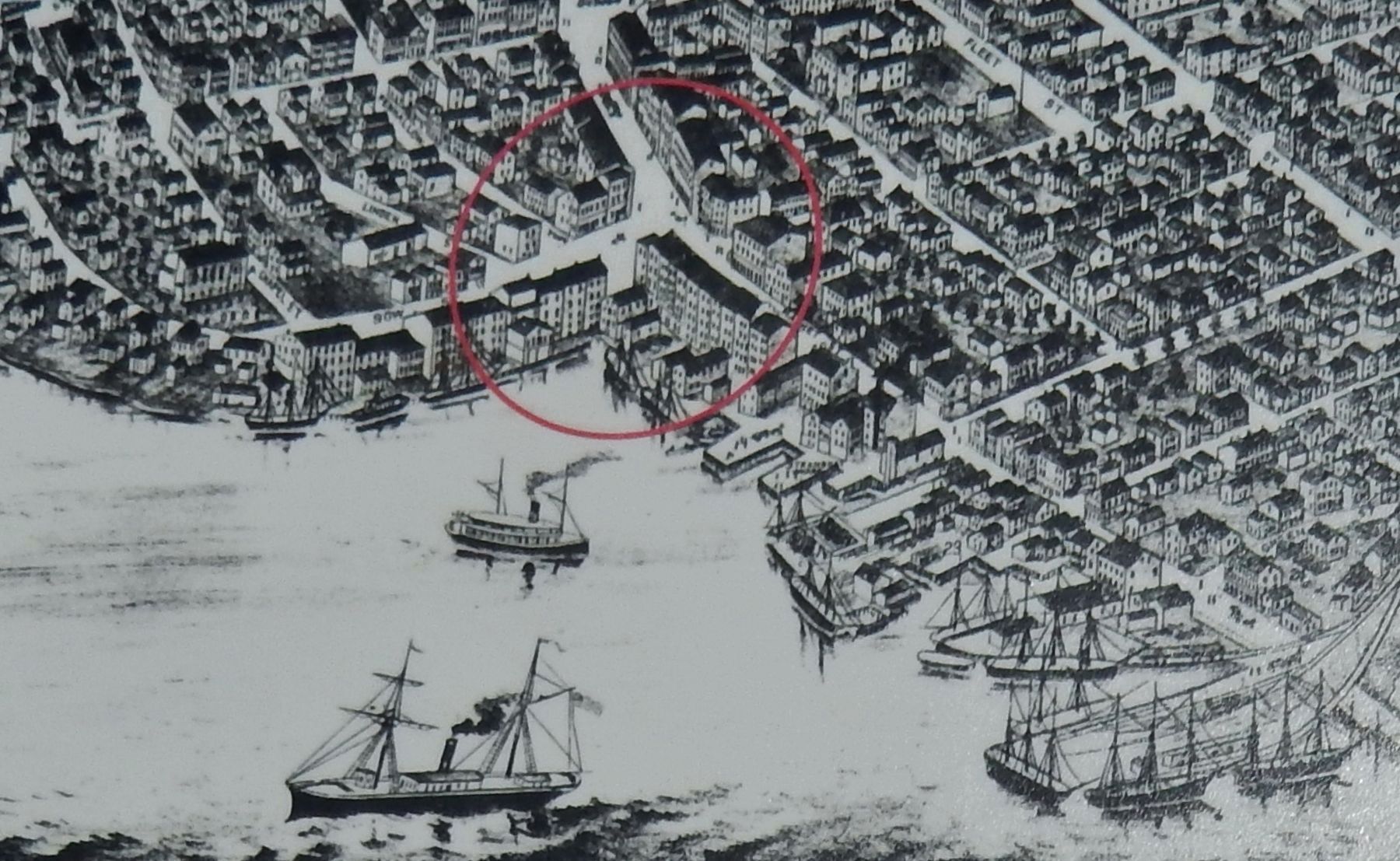 Marker detail: <i>Birds Eye View of Portsmouth, Rockingham Co., New Hampshire 1877</i>. Click for full size. Marker detail: <i>Birds Eye View of Portsmouth, Rockingham Co., New Hampshire 1877</i> image. Click for full size.