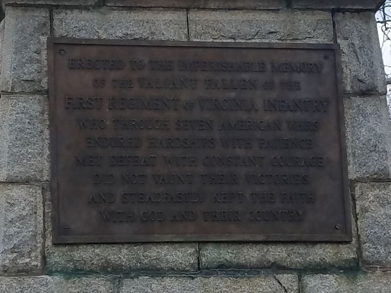 First Regiment of Virginia Infantry Marker. Click for full size. First Regiment of Virginia Infantry Marker image. Click for full size.