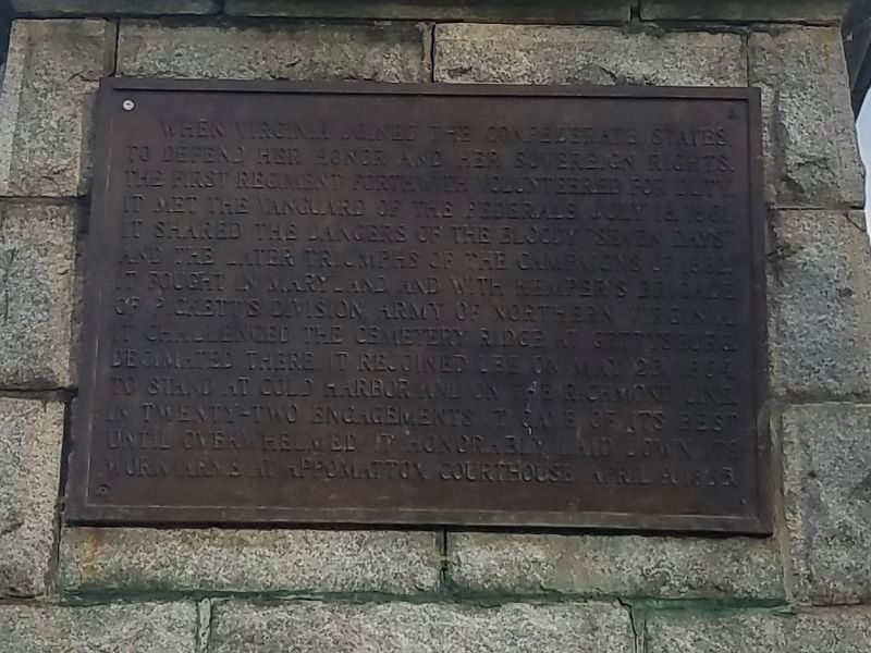 First Regiment of Virginia Infantry Marker. Click for full size. First Regiment of Virginia Infantry Marker image. Click for full size.