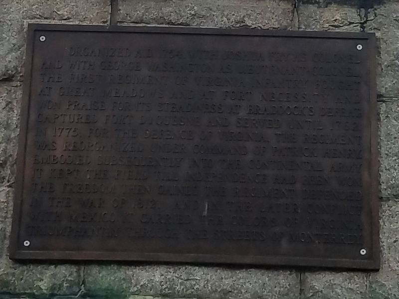 First Regiment of Virginia Infantry Marker. Click for full size. First Regiment of Virginia Infantry Marker image. Click for full size.