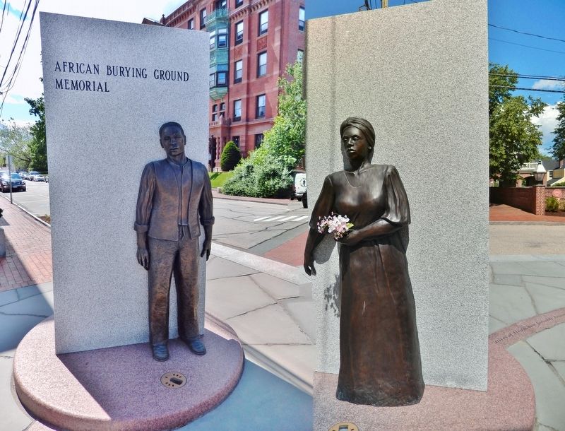 African Burying Ground Memorial (<i>2-sided sculpture located near marker, on State Street</i>) image. Click for full size.