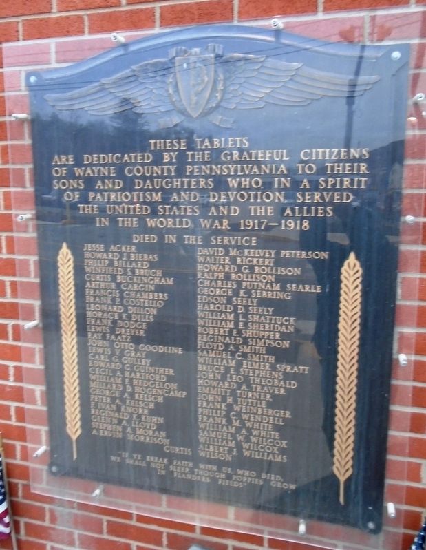 Wayne County World War I Memorial Marker. Click for full size. Wayne County World War I Memorial Marker image. Click for full size.
