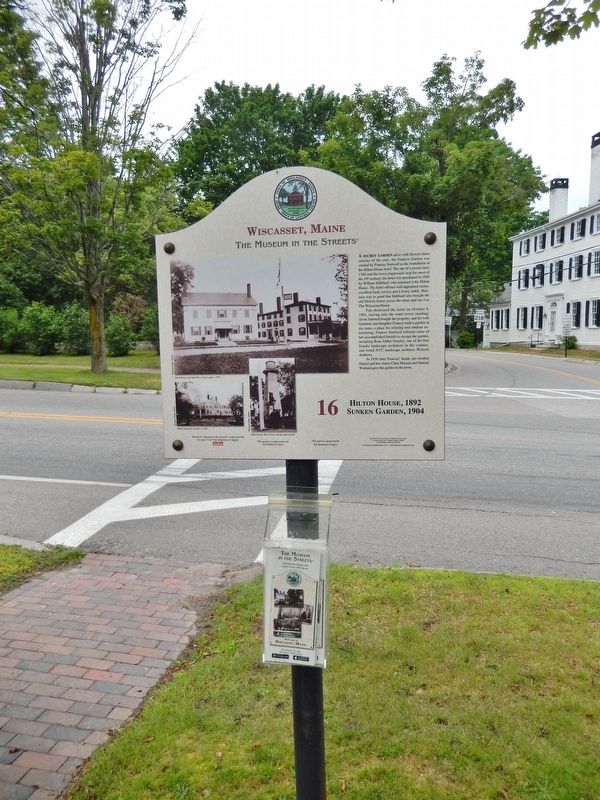 Hilton House & Sunken Garden Marker (<i>tall view; garden across Main Street to left</i>). Click for full size. Hilton House & Sunken Garden Marker (<i>tall view; garden across Main Street to left</i>) image. Click for full size.