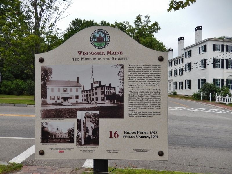Hilton House & Sunken Garden Marker (<i>Nickels-Sortwell House across Main Street to the right</i>). Click for full size. Hilton House & Sunken Garden Marker (<i>Nickels-Sortwell House across Main Street to the right</i>) image. Click for full size.