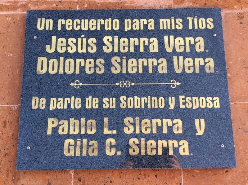 An additional marker dedicated to Jesús and Dolores Sierra, lay church members killed with Nieves image. Click for full size.