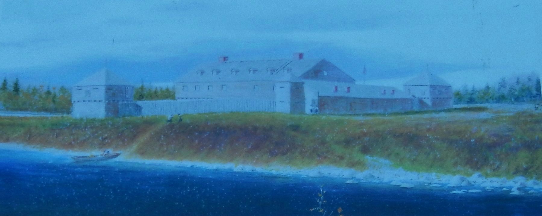 Marker detail: The fort as it appeared when fully occupied; only the blockhouse at left remains. image. Click for full size.