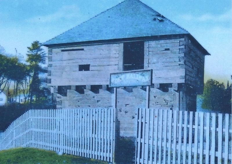 Marker detail: the blockhouse (<i>a post card image from the early 1900s</i>) image. Click for full size.